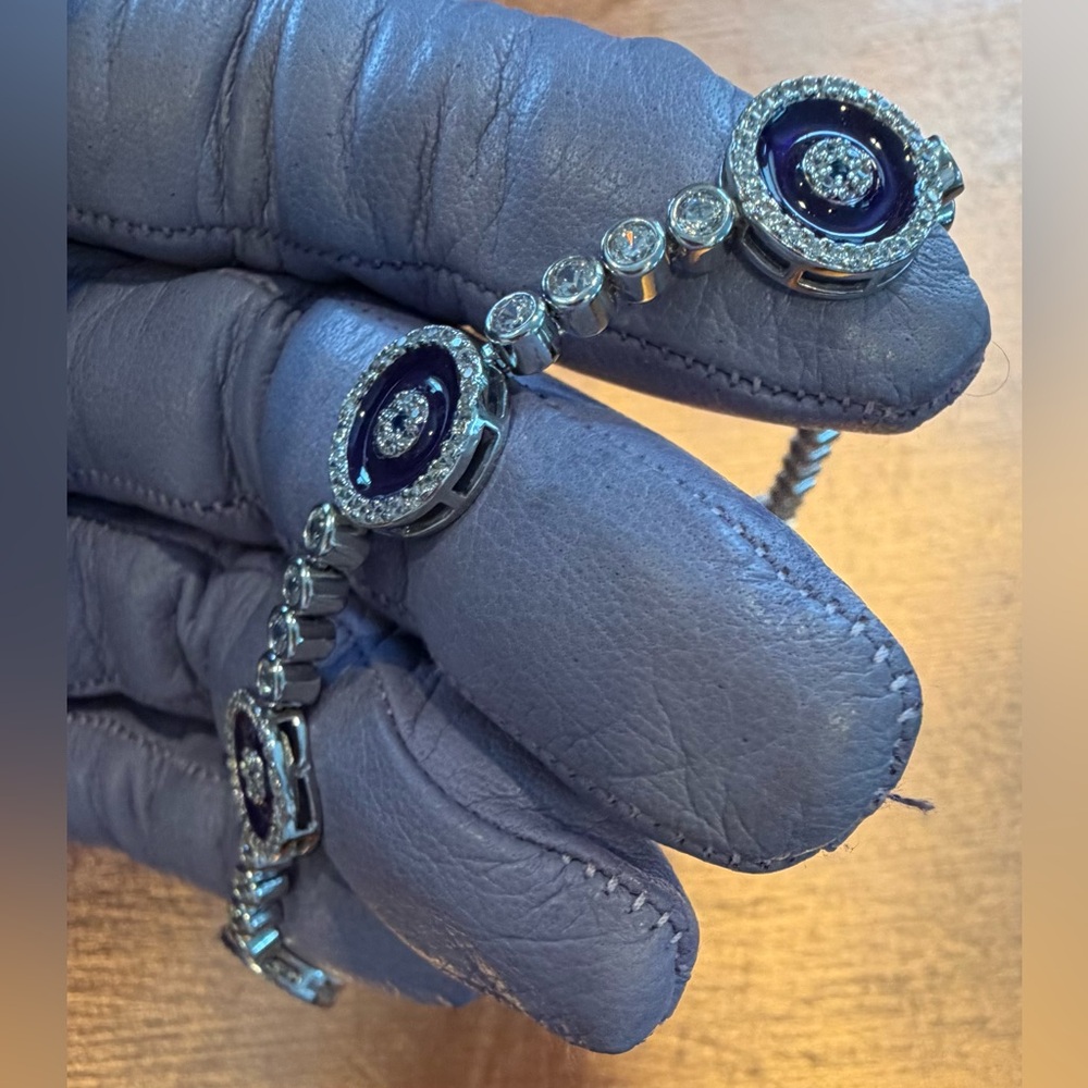 Sterling Silver Evil Eye Tennis Bracelet - Picture 5 of 11